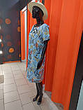 Плаття J.London льон короткий рукав кишені принт листя 48 блакитне, фото 7
