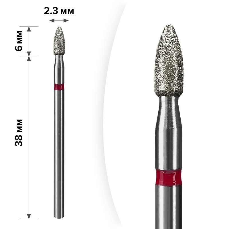 Фреза алмазна для манікюру "Куля" mART M-056 (Red 2.3x6 мм), фото 1