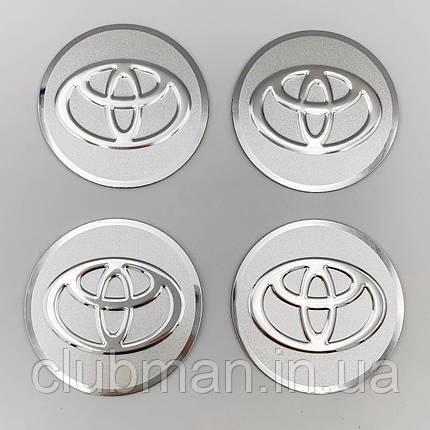 Наклейки на ковпачки заглушки в диски TOYOTA (Тойота) 56 мм Сріблясті 4 шт, фото 2