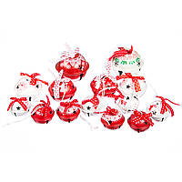 Игрушки новогодние Елочные бубенцы комплект из 14 штук в мешочке 5х5 см Белые с красным