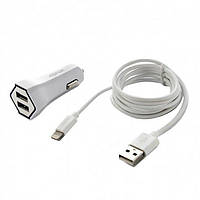 Автомобільний зарядний пристрій Aspor A901C (2USB + 2.4A) + USB кабель Lightning- білий