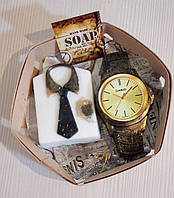 Подарочный набор из мыла Часы и рубашка ручной работы Gazda натуральное ароматизированное. Черный с белым