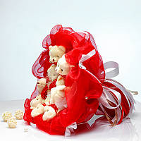 Букет из мягких игрушек Мишки 11 штук и сердечко Подарочный букет из мишек ручной работы 45х45 см.