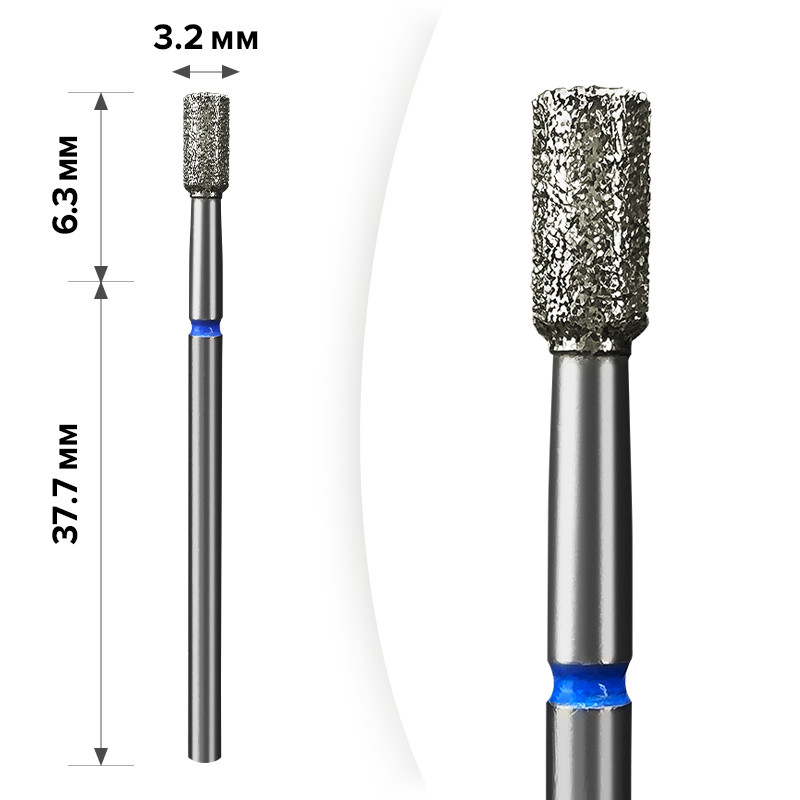 Фреза алмазна для манікюру "Циліндр" mART M-062 (Blue 3.2x6.3 мм), фото 1