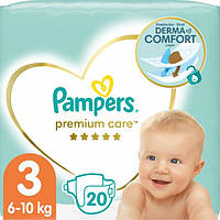 Подгузники Pampers Premium Care Размер 3 Derma Comfort 20 штук 6-10 кг Мягкие