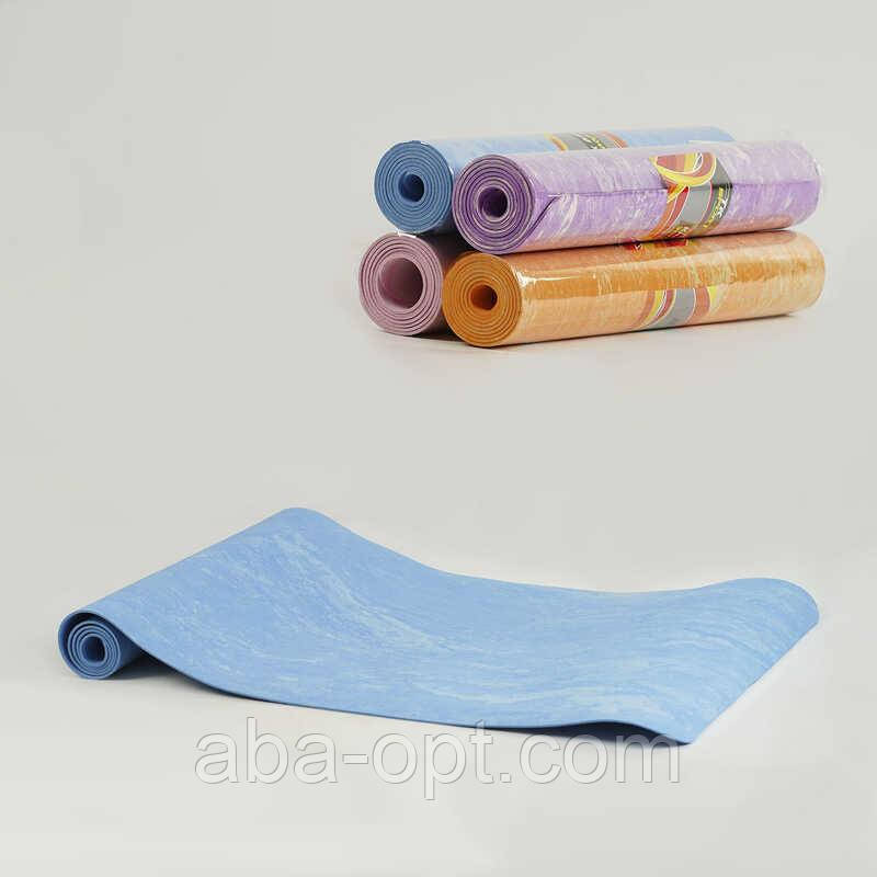 Килимок для йоги C 56205 (24) "TK Sport", ВИДАЄТЬСЯ ТІЛЬКИ МІКС ВИДІВ, розмір 61х173 см, товщина 0.4 см, фото 1