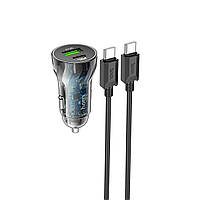 Автомобильное зарядное устройство HOCO Z47A Transparent Discovery Edition dual port USB/Type-C + кабель Type-C