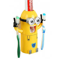 Дозатор для зубної пасти з тримачем зубних щіток Міньйон стильний дитячий диспансер багатофункціональний 3в1 с