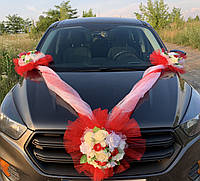 Весільна прикраса на машину стрічка червона