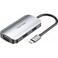 Концентратор Vention USB3.1 Type-C --> HDMI\/VGA\/USB 3.0\/PD 100W Hub 4-in-1 (TOAHB)