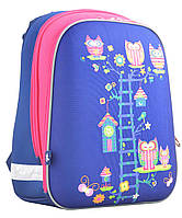 Школьный Рюкзак каркасный с ортопедической спинкой для девочек от 6 до 10 лет 38х30х15 см Owl blue