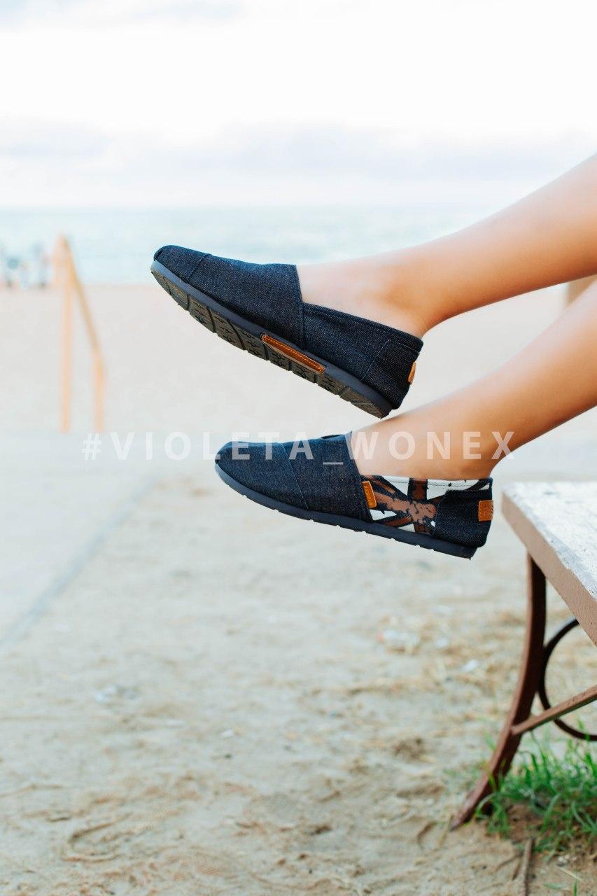 Джинсові злитони мокасини жіночі темно сині тканові льотні легкі