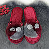 Капці жіночі домашні з хутром та вушками з відкритим носком бордові 4166, фото 6