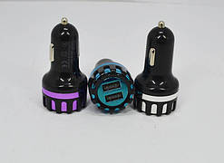 Автомобільний зарядний пристрій 2USB пластик кольоровий