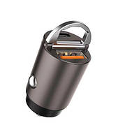 Автомобільний зарядний пристрій Aspor A908 Mini Metal (USB/USB-C/4.8A/30W)- графітовий