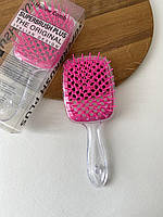 Расческа для волос Superbrush - Hollow Comb, Малиновая з прозрачной ручкой