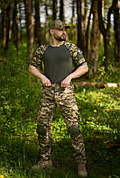Пиксельный костюм летний тактический ,Армейская форма на лето Штаны с наколенниками+ Футболка хаки пиксе trek