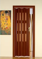 Двері гармошка Горіх остеплені 860х2030х10мм розсувні пластикові під скло міжкімнатні складані