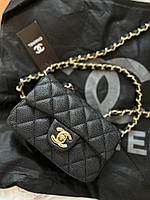 Женская мини сумка Chanel Mini 16 см черная кожаная через плечо Шанель на цепочке