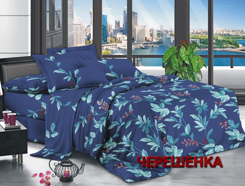 Темна синя постільна тканина синтетична Поліестер 75 з рослинними візерунками, у рулоні 60 м