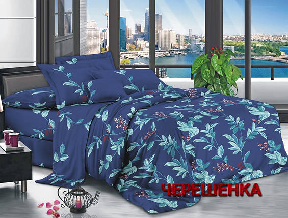 Темна синя постільна тканина синтетична Поліестер 75 з рослинними візерунками, у рулоні 60 м, фото 1