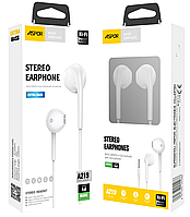 Навушники з мікрофоном Aspor A219 Stereo Earphone (3.5мм)- білий