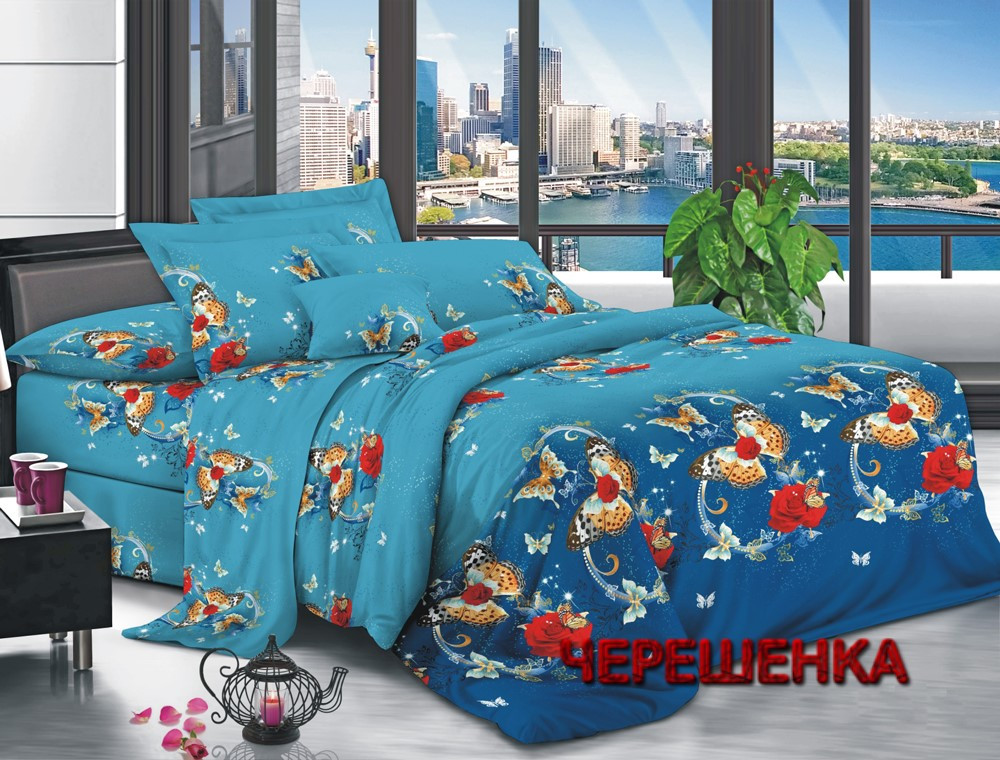 Синя яскрава постільна тканина 220см синтетична Поліестер 75 з принтом метелики, у рулоні 60 м