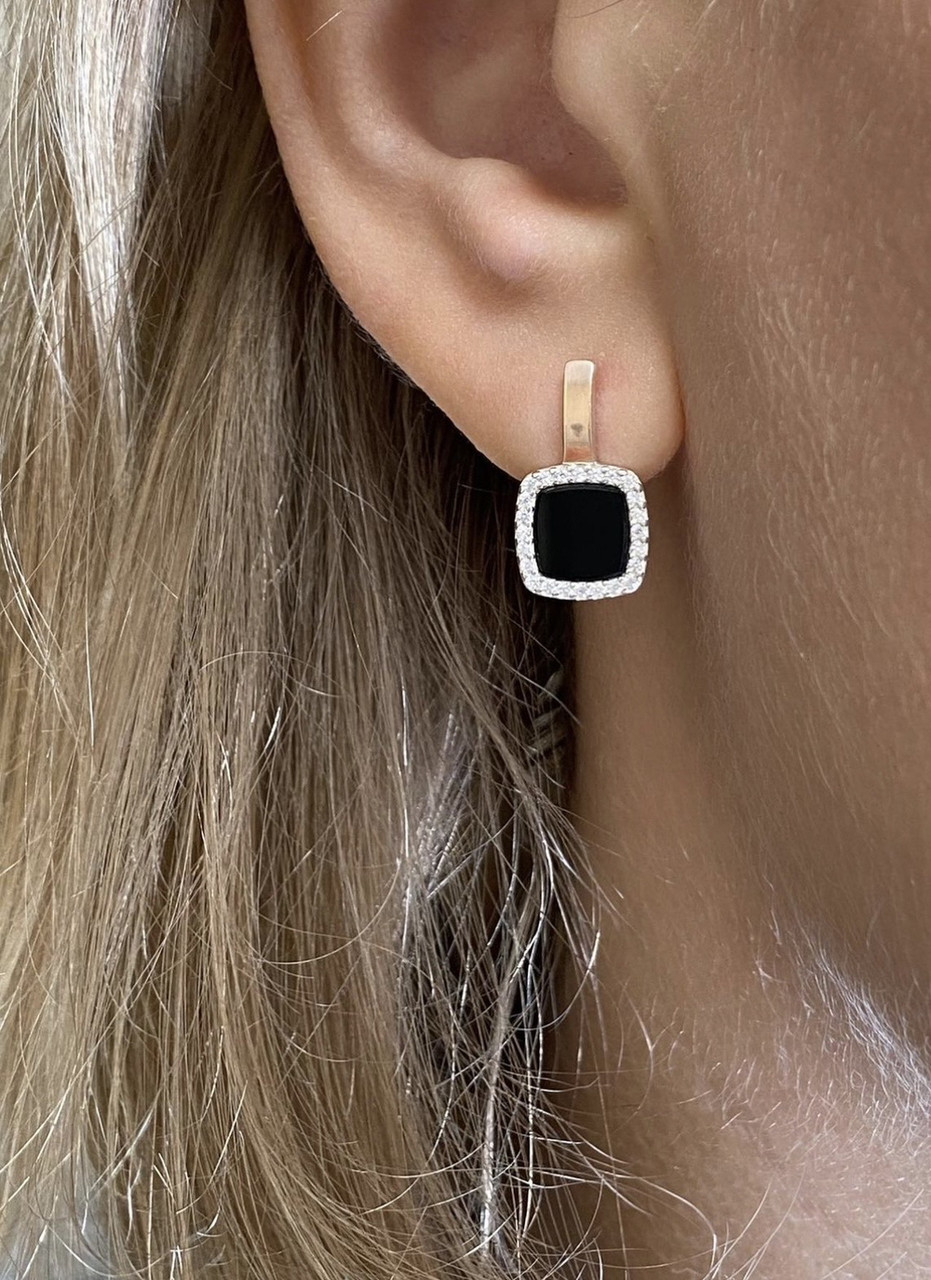 Срібні сережки з оніксом та золотом 1206.10, фото 1