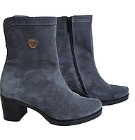 Ботинки женские замшевые на каблуке серого цвета 42, Мех шерстяной, Зима