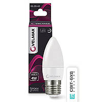 21-13-42 LED лампа Velmax V-C37, 4W, E27, 4100K, 360Lm, кут 260°