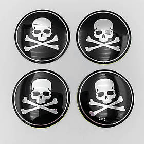 Наклейки на ковпачки заглушки в диски Skull Bones (Череп з кістками) 56 мм Чорні 4 шт.