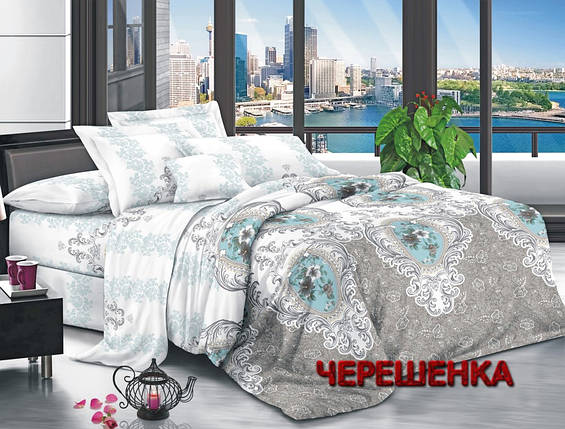 Світла тканина 220 см для постільної білизни Поліестер 75 з класичними візерунками вензелю, у рулоні 60 м, фото 1