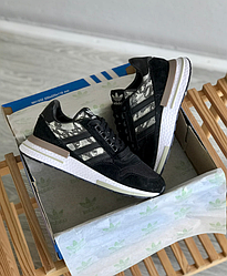 Чоловічі кросівки Adidas ZX 500 RM Black Camo Взуття Адідас ЗХ 500 чорні замшеві модні повсякденні