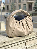 Женская стильная сумка хобо большого размера из экокожи бежевого цвета