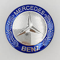 Наклейки на ковпачки заглушки в диски Mercedes-Benz (Мерседес-Бенц) 56 мм Сріблясті, синій обідок 4 шт., фото 5