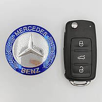 Наклейки на ковпачки заглушки в диски Mercedes-Benz (Мерседес-Бенц) 56 мм Сріблясті, синій обідок 4 шт., фото 6