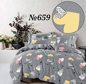 Постільна білизна, бязь GOLD, двоспальний з євро простирадлом комплект, серця