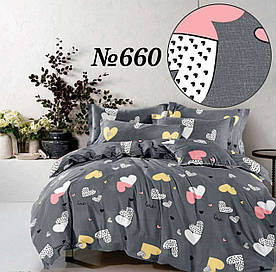 Постільна білизна, бязь GOLD, двоспальний з євро простирадлом комплект, серця