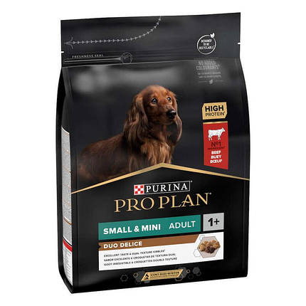 Purina Pro Plan Duo Delice Adult Small and Mini Сухий корм з яловичиною для дорослих собак дрібних порід 2,5кг, фото 1