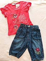 Летний комплект для девочки джинсовые шорты (бриджи) и футболка 116 размер ТН-3