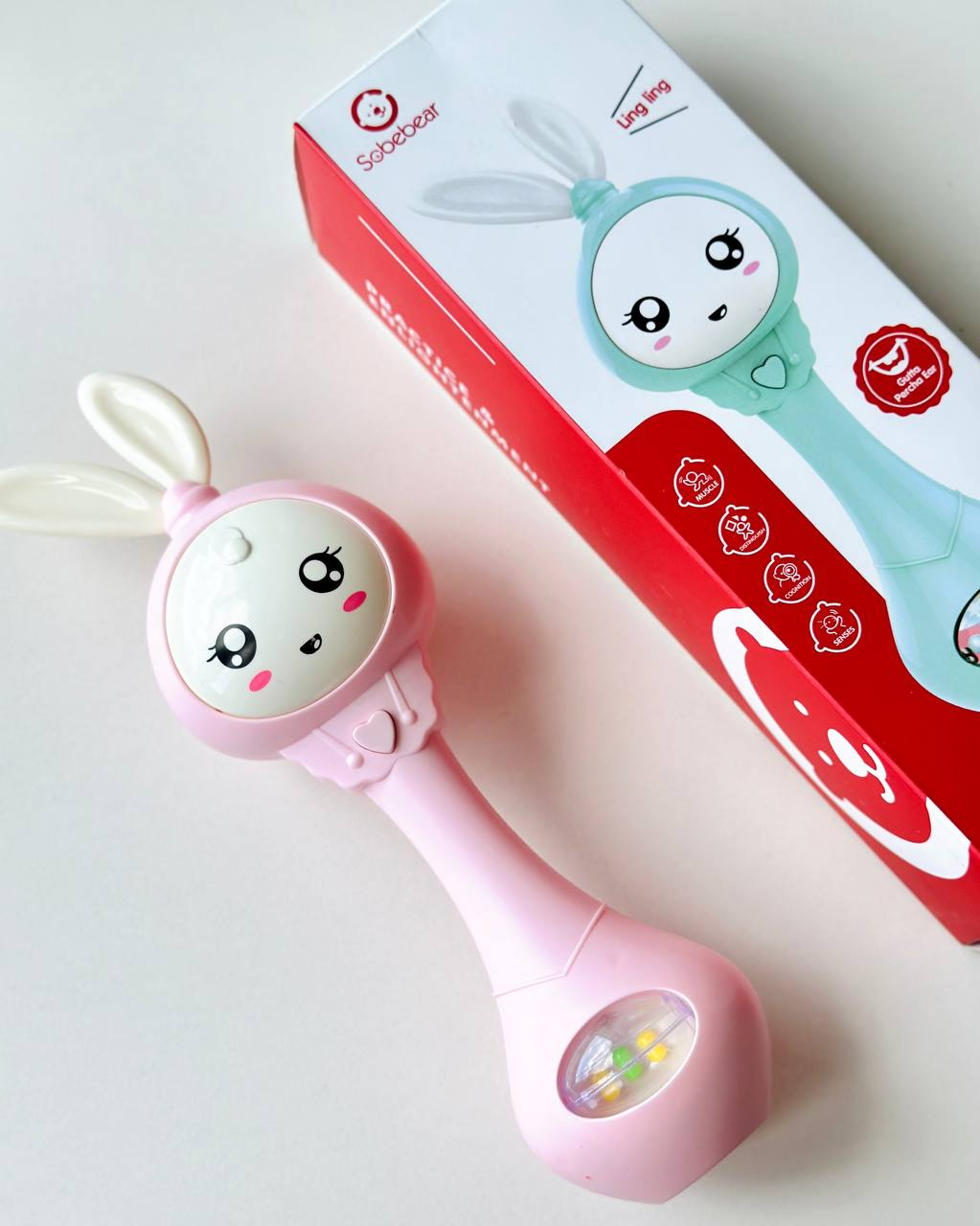 Інтерактивне музичне брязкальце Baby Molar Rattle YL 5505 прорізувач для зубів Зайчик рожевий, фото 1