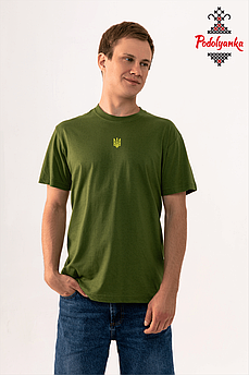 Чоловіча футболка з вишивкою Тризуб малий, хакі