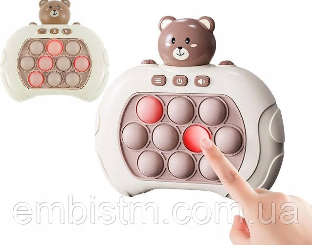 Інтерактивна дитяча іграшка Pop it PRO Finger Pressurt 4 режими з підсвічуванням Коричневий ведмедик