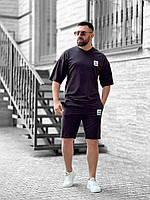 Легкий качественный мужской костюм на лето футболка и шорты casual черный