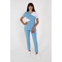 Медицинский женский стрейч костюм Анкара Голубой с белым