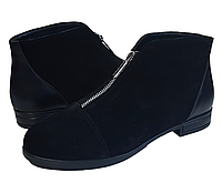 Ботинки женские замшевые на плоском ходу черного цвета