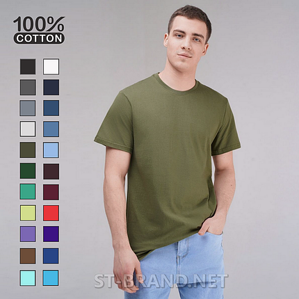 M,L,XL,2XL,3XL. Чоловіча однотонна футболка 100% Cotton, м'який та приємний матеріал - оливковий хакі, фото 1