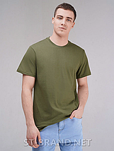 M,L,XL,2XL,3XL. Чоловіча однотонна футболка 100% Cotton, м'який та приємний матеріал - оливковий хакі, фото 5