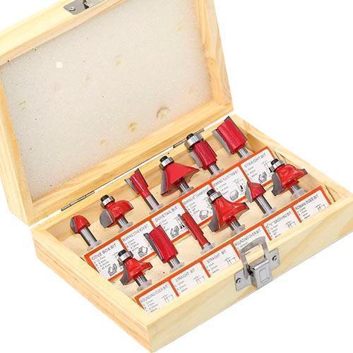 Набір з 12 фрез по дереву, хвостовик 8 мм у футлярі, матеріал: високолегована сталь