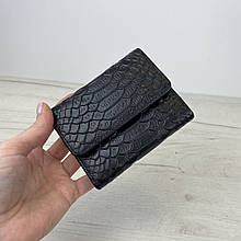 Шкіряний міні гаманець формат книжка фактура ЗМІЯ С101-КТ-10207 Чорний